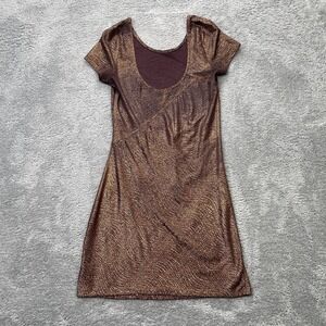 Free People Dress Womens XS Brown Bodycon Swirl Textured Scoop Neck Short Sleeve